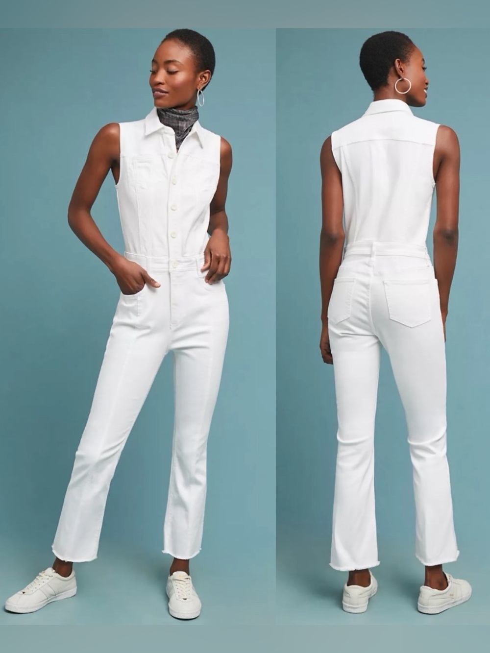 Anthropologie Pilcro and the Letterpress Flared Denim Jumpsuit